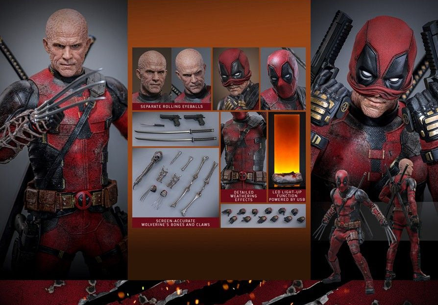 Pre-Owned🔥Hot Toys MMS782 Deadpool & Wolverine 1/6th scale Deadpool (Battling Version) Collectible Figure