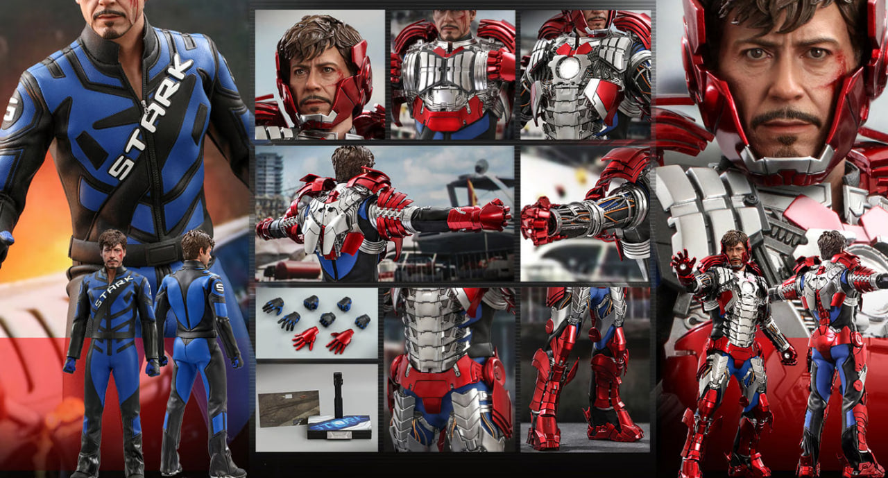 🔥Hot Toys MMS599 Iron Man 2 1/6 Tony Stark (Mark V Suit up Version)