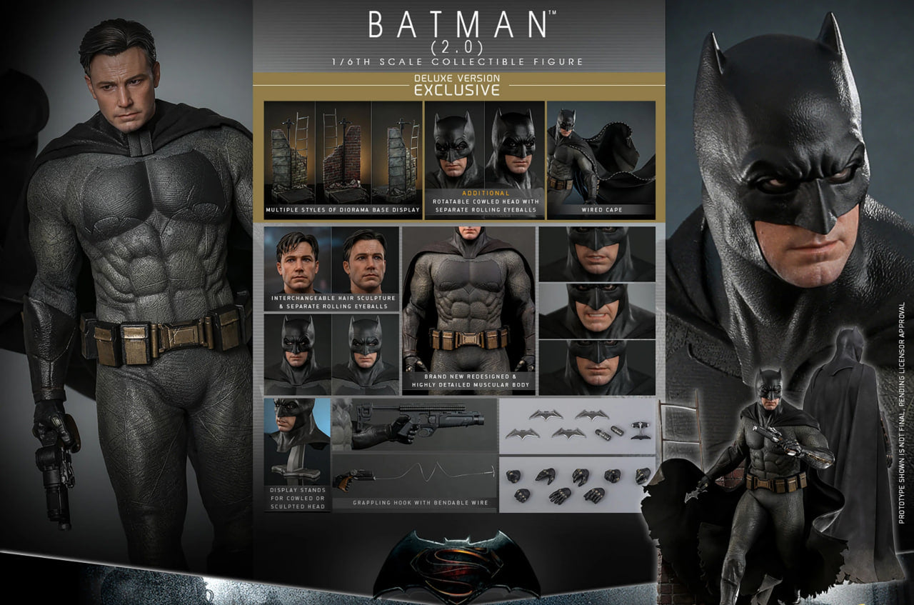READY🔥Hot Toys MMS732 Batman v Superman: Dawn of Justice - 1/6th scale Batman (2.0) Collectible Figure (Deluxe Version)