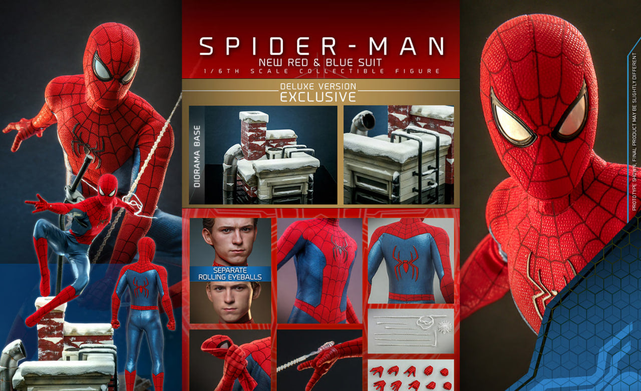 🔥Hot Toys MMS680 NO WAY HOME 1/6 SPIDER-MAN (NEW RED AND BLUE SUIT) DELUXE