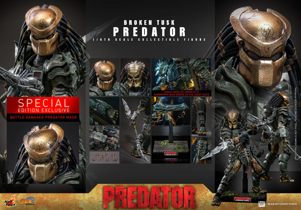 Preorder🔥Hot Toys CMS029B Predator 1/6th scale Broken Tusk Predator Collectible Figure (Special Edition)