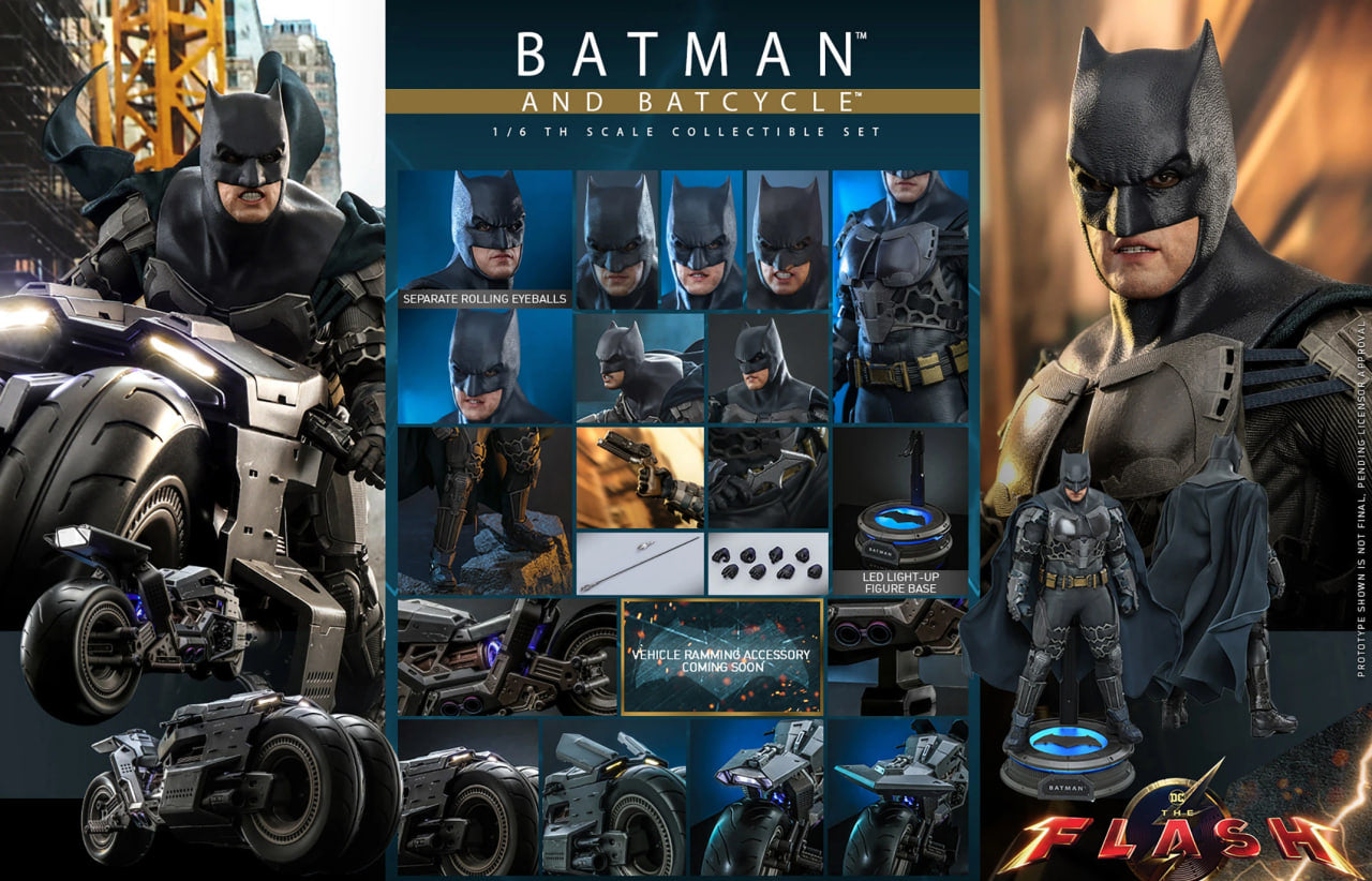 READY🔥Hot Toys MMS705 The Flash – Batman and Batcycle 1/6 Scale Collectible Set