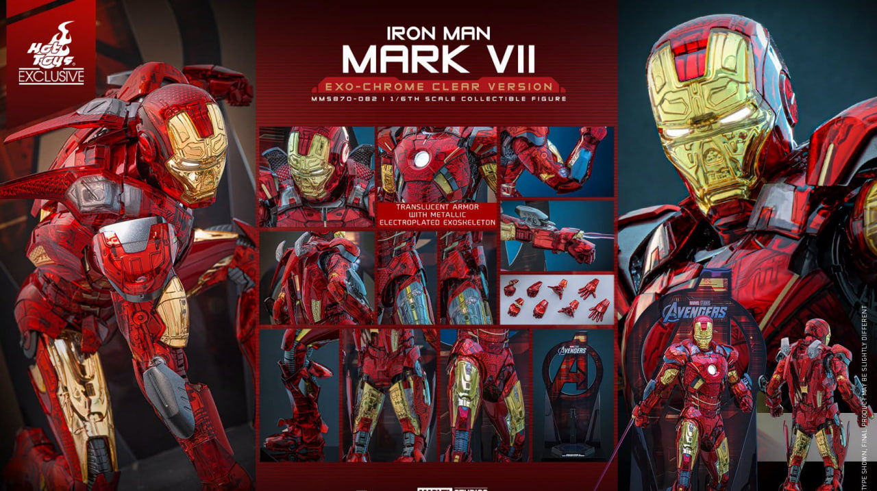 READY🔥 Hot Toys MMS870D82 The Avengers Iron Man Mark VII (Exo-Chrome Clear Version) 1/6th scale Collectible Figure