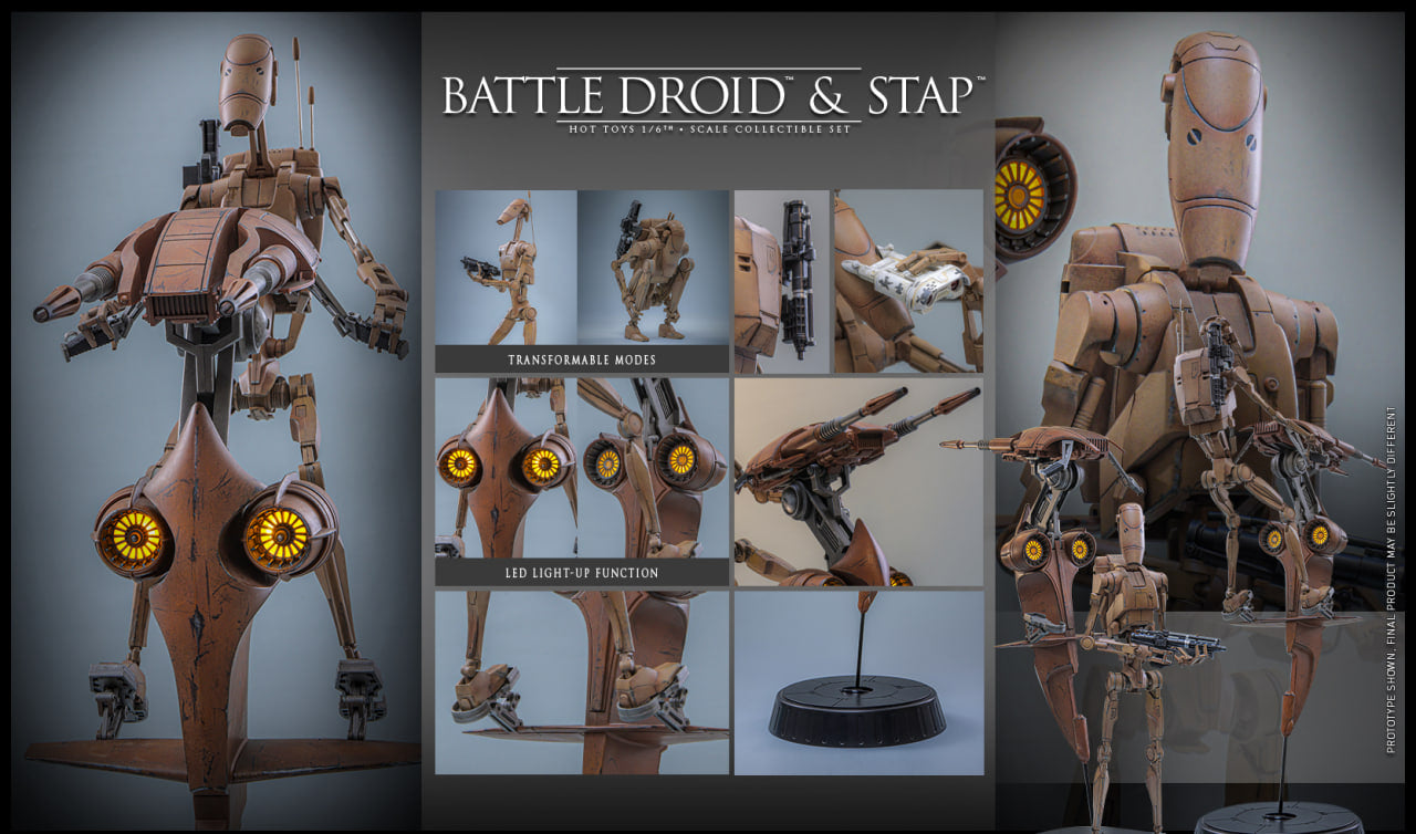 Preorder🔥Hot Toys MMS887 Star Wars: The Phantom Menace - 1/6th scale Battle Droid & STAP Collectible Set