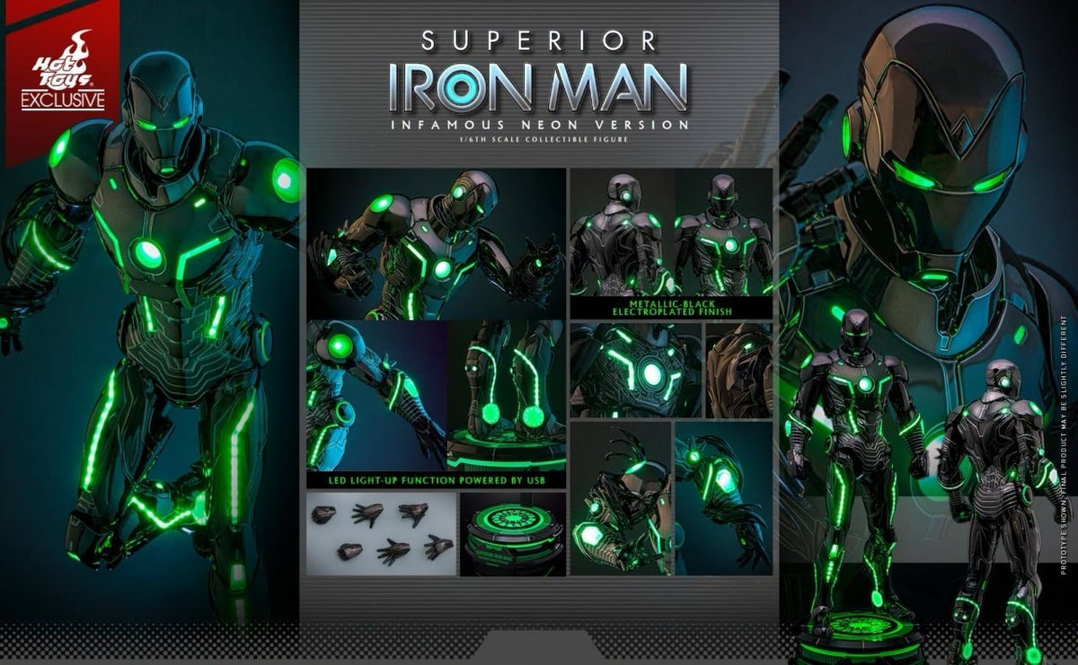🔥Hot Toys CMS036D83 Marvel Comics Superior Iron Man (Infamous Neon Version) [Hot Toys Exclusive] 1/6th scale Collectible Figure